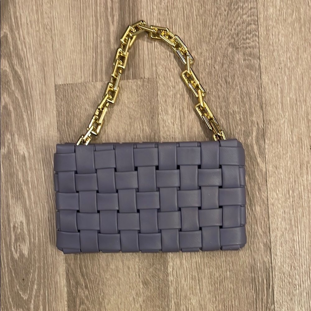 Elegant Woven Chain Handle Bag - Purple